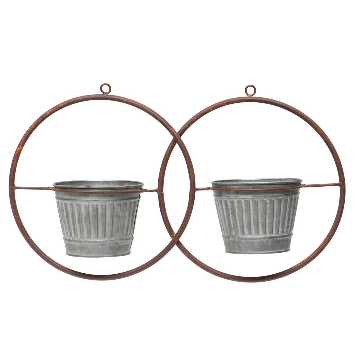 IN BLOOM METAL HANGING DOUBLE CIRCLE PLANTER WITH 2 METAL