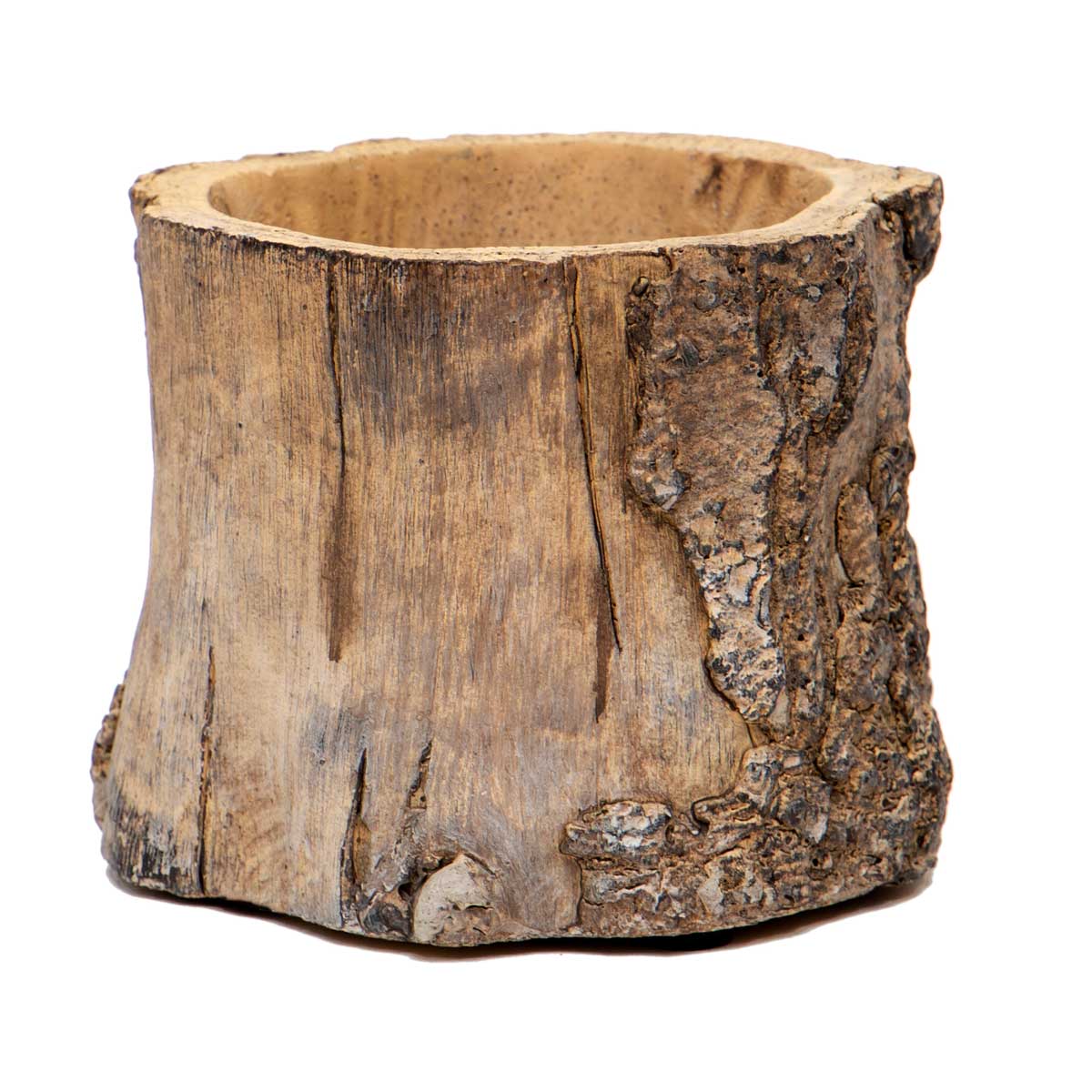 !CONCRETE LOG POT BROWN WITH BARK TEXTURE SMALL