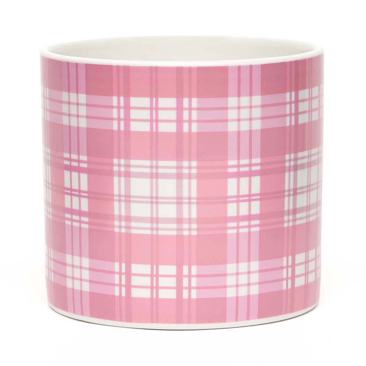 !Think Pink Plaid Porcelain Pot Pink/White Large