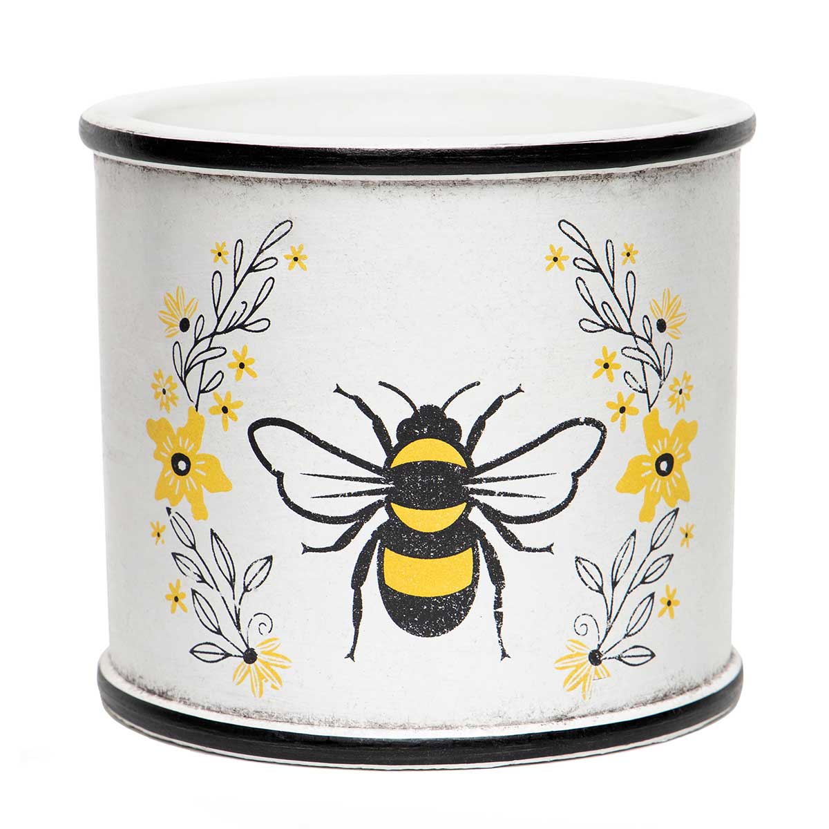 !Queen Bee Concrete Pot White with Black Trim Med