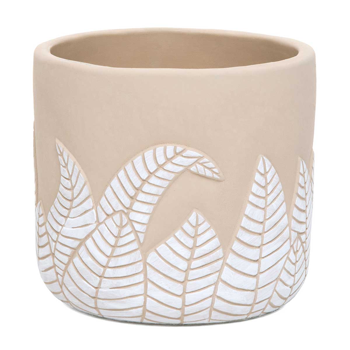 POT FITTONIA LEAF LARGE 5.5IN X 5IN SAND/WHITE CONCRETE - Click Image to Close