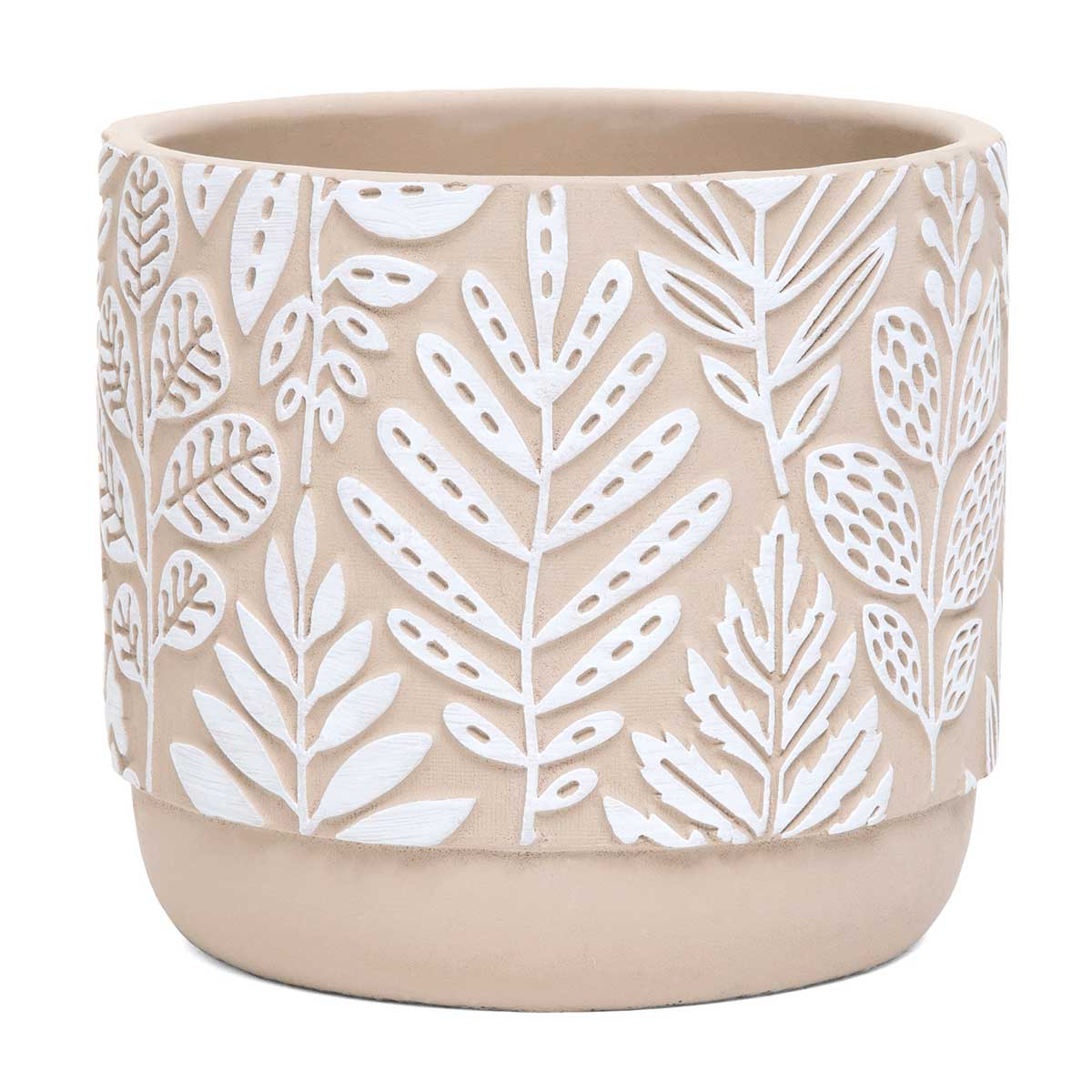 POT MULTI LEAF LARGE 5.5IN X 5IN SAND/WHITE CONCRETE - Click Image to Close