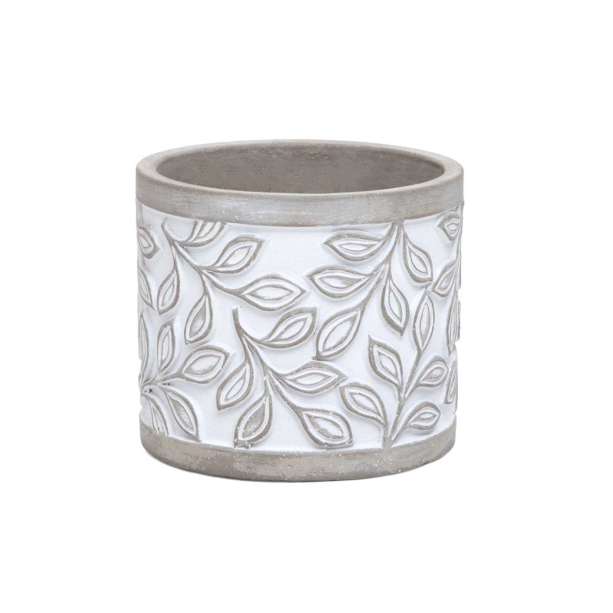 POT LAUREL LEAF GREY SMALL 4.25IN X 3.75IN WHITE CONCRETE - Click Image to Close