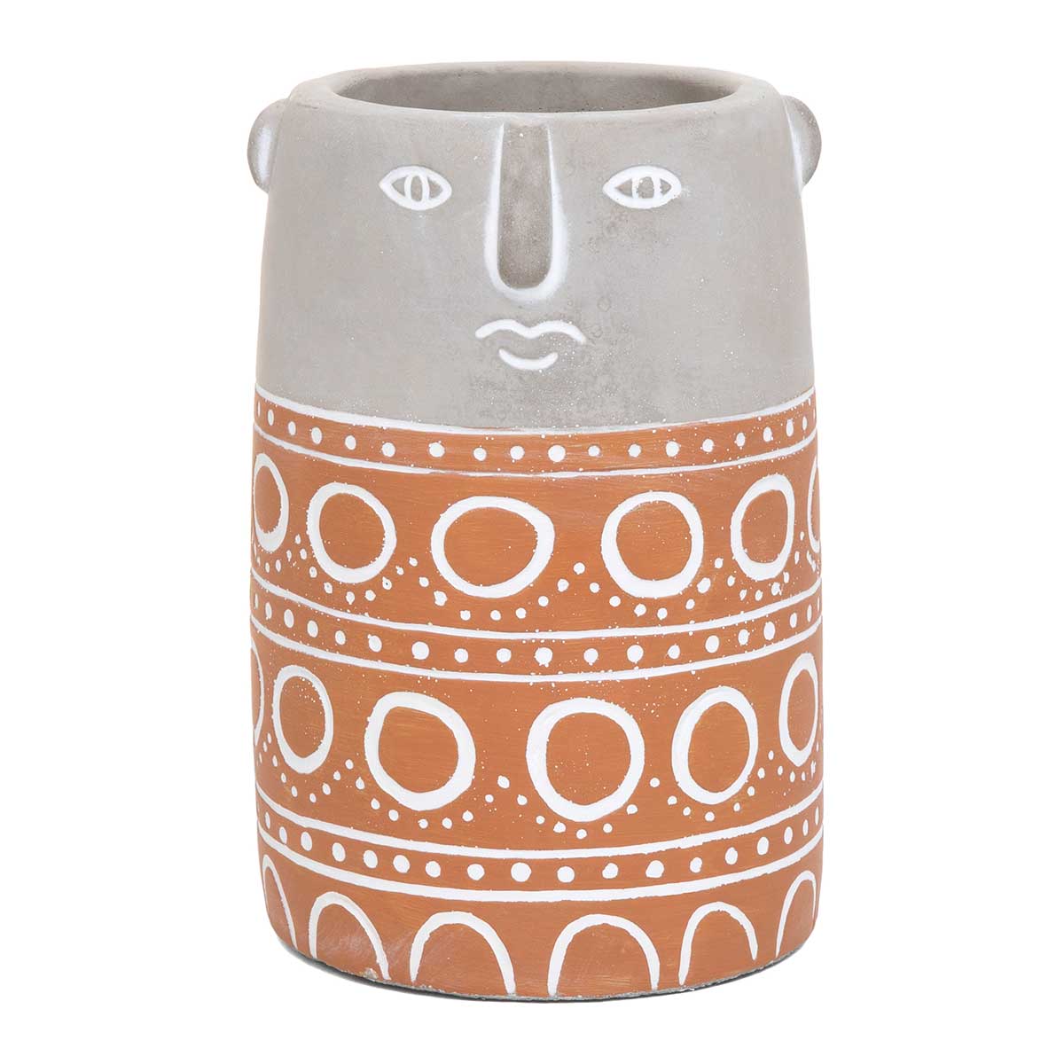 POT PERUVIAN FACE CIRCLE TALL 4.5IN X 7IN CLAY/GREY CONCRETE - Click Image to Close