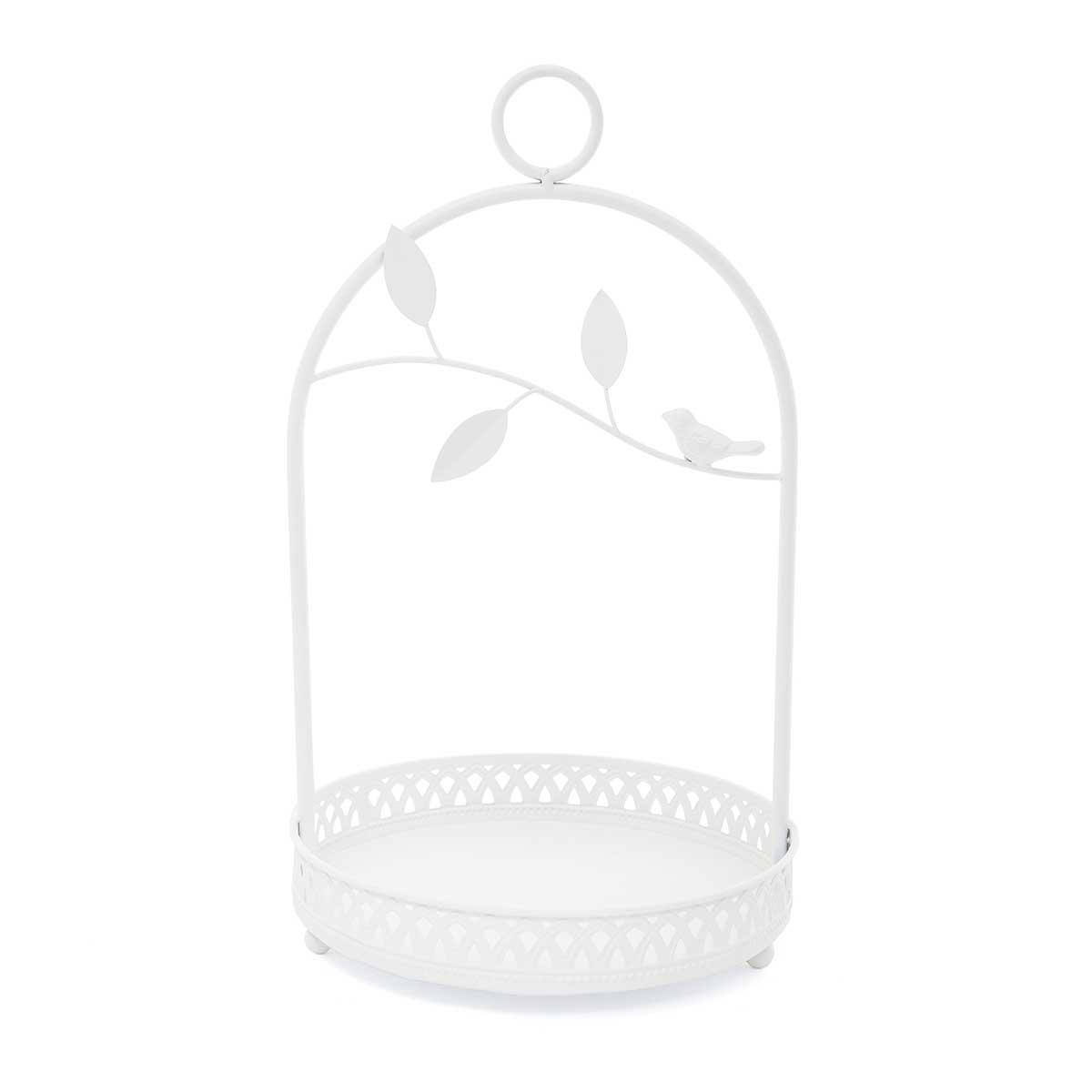 TABLE TRAY BIRD/LEAF SMALL 10IN X 17IN MATTE WHITE METAL - Click Image to Close