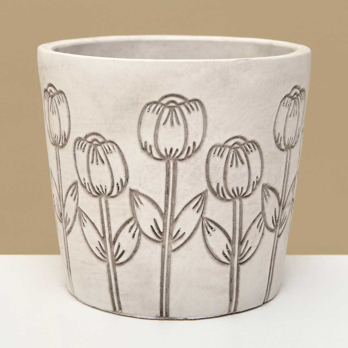 POT TULIP WHITE/DK GREY LARGE 5.5IN X 5IN CONCRETE - Click Image to Close