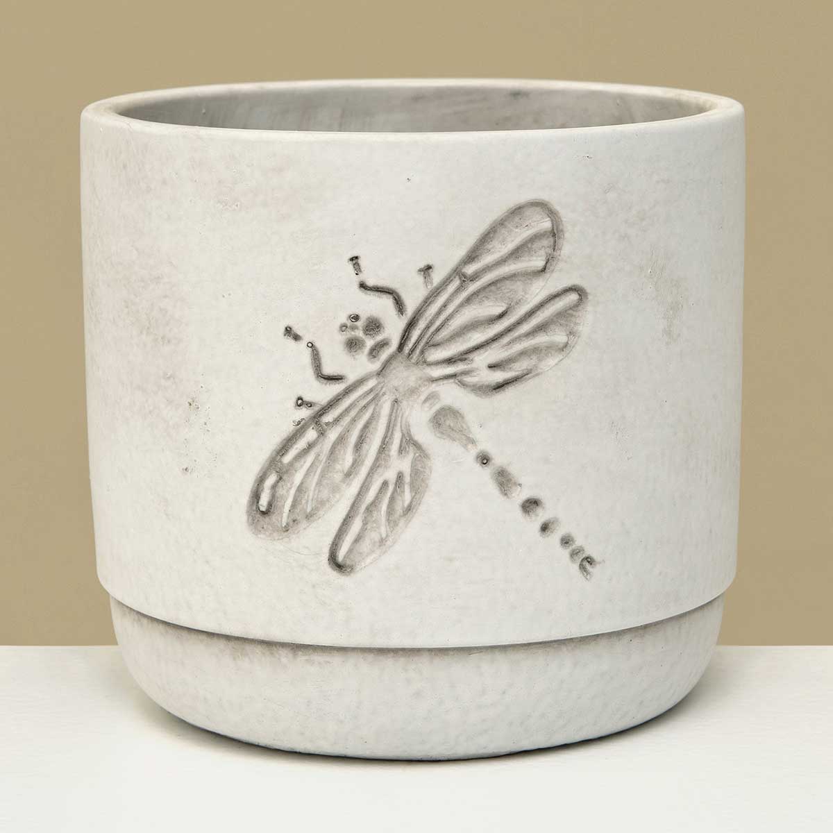 POT DRAGONFLY WHITE WASH LARGE 5.5IN X 5IN CONCRETE