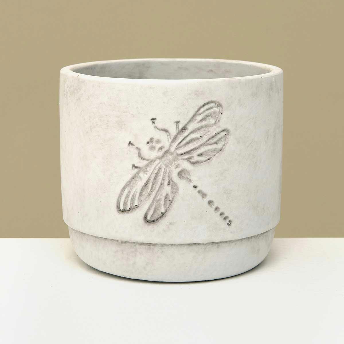 POT DRAGONFLY WHITE WASH SMALL 4.75IN X 4IN CONCRETE