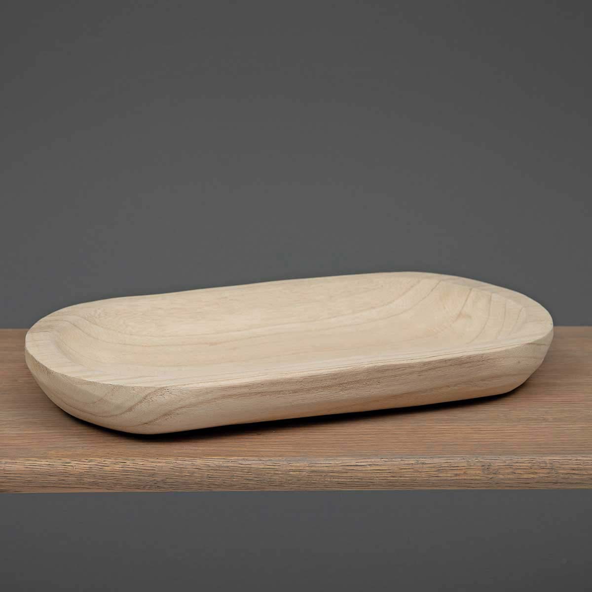 WOOD OVAL TRAY NATURAL WIDE 15.75"X8.5"X2" - Click Image to Close