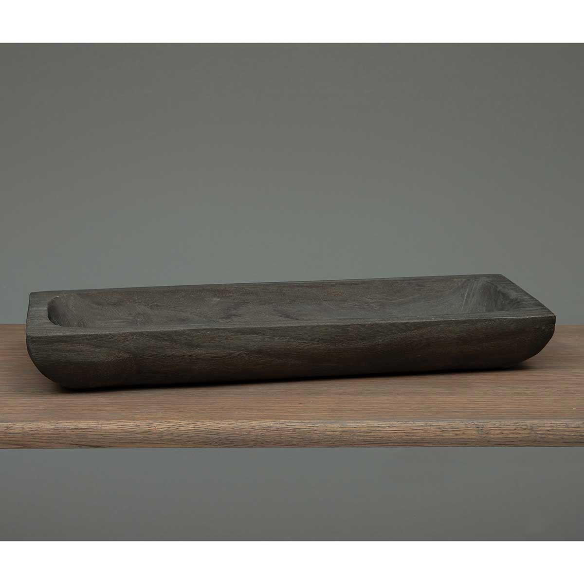 WOOD CURVED RECTANGLE TRAY BLACK 18.75"X5.75"X2.5"
