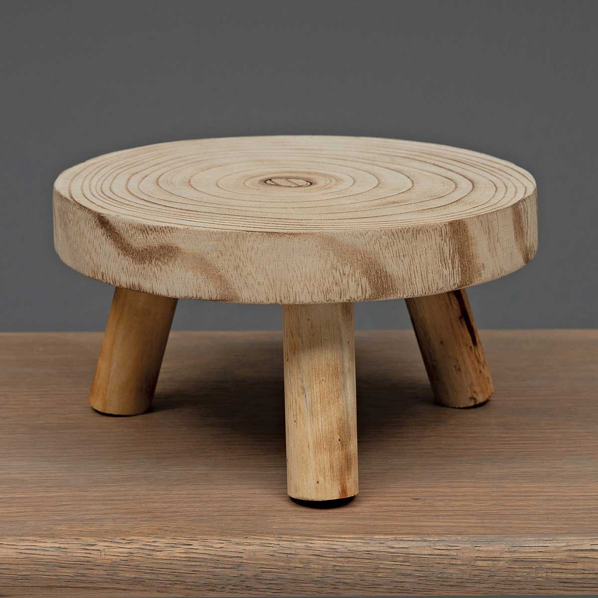 WOOD ROUND PEDESTAL NATURAL WITH 3 LEGS 8.5"X4.5" - Click Image to Close