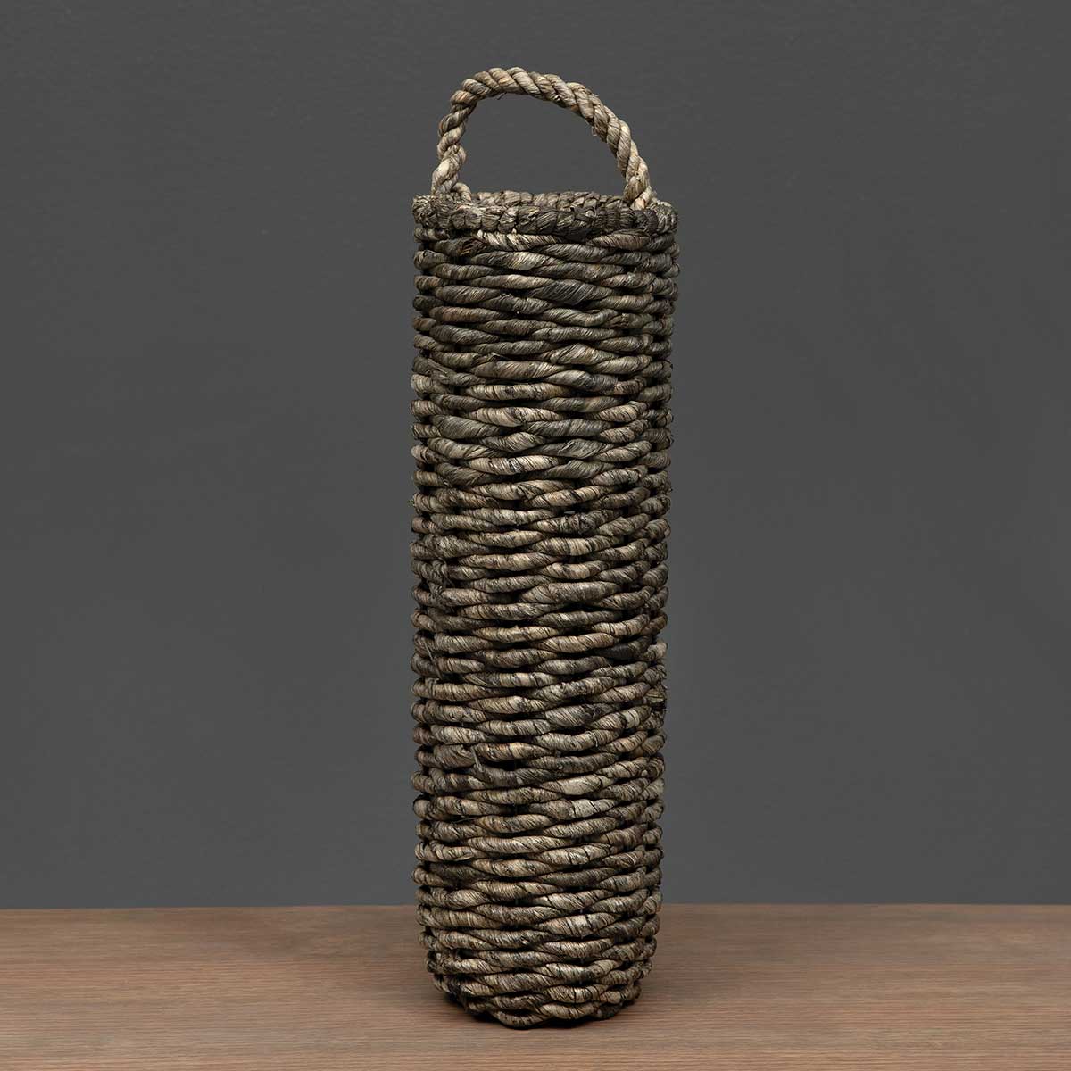 RATTAN CYLINDER BASKET GREY WITH HANGER 5.25"X16.5" - Click Image to Close