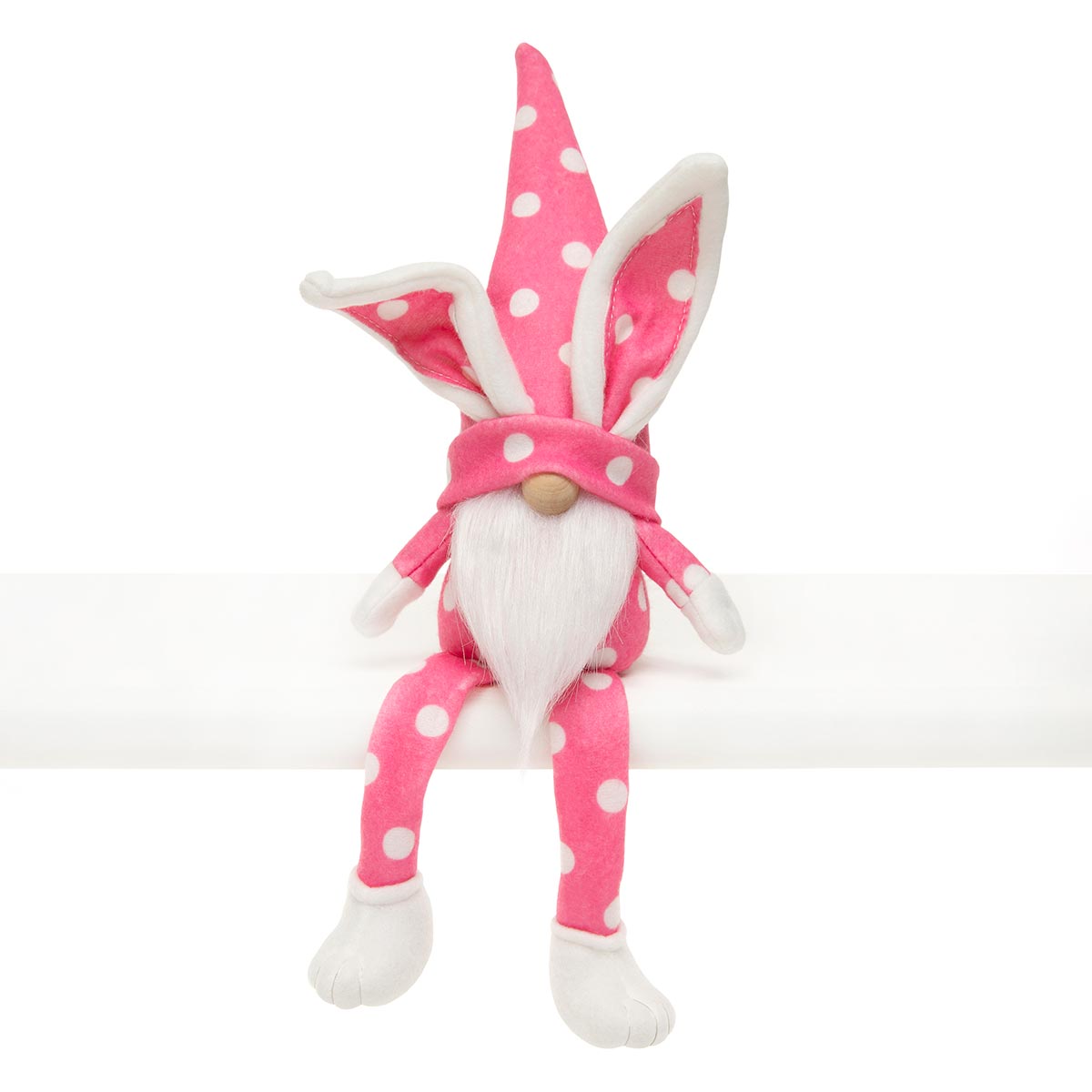 B50 SASSY POLKA DOT BUNNY GNOME PINK/WHITE WITH WIRED EARS,