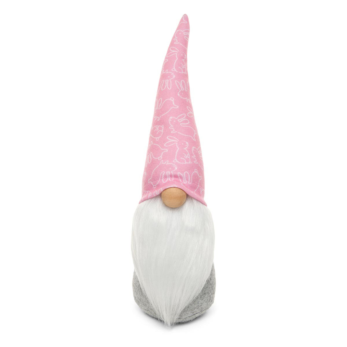 B50 BUNNY PRINT HAT GNOME PINK/GREY WITH WIRED HAT, WOOD NOSE