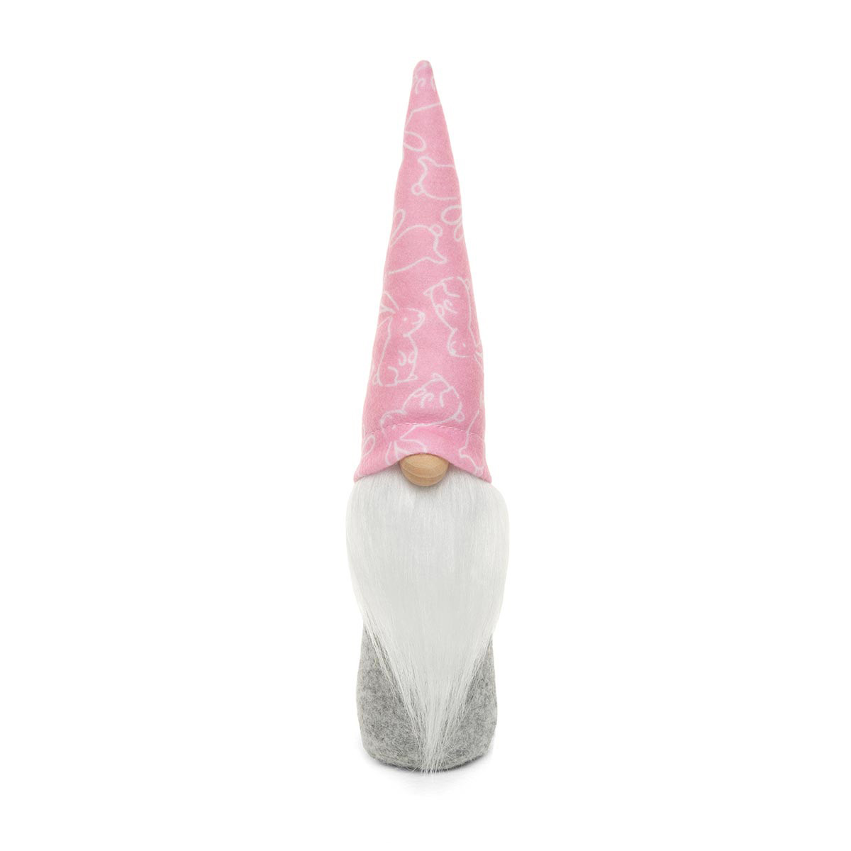 B50 BUNNY PRINT HAT GNOME PINK/GREY WITH WIRED HAT,