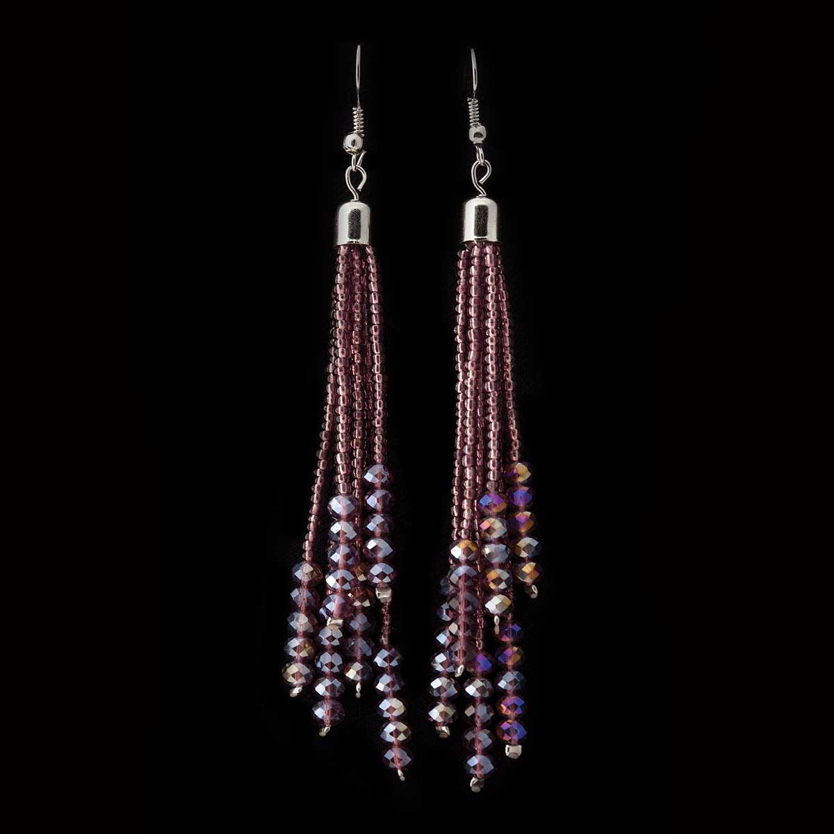 Amytheyst Crystal and Bead 2.25" French Wire Earrings 70sp