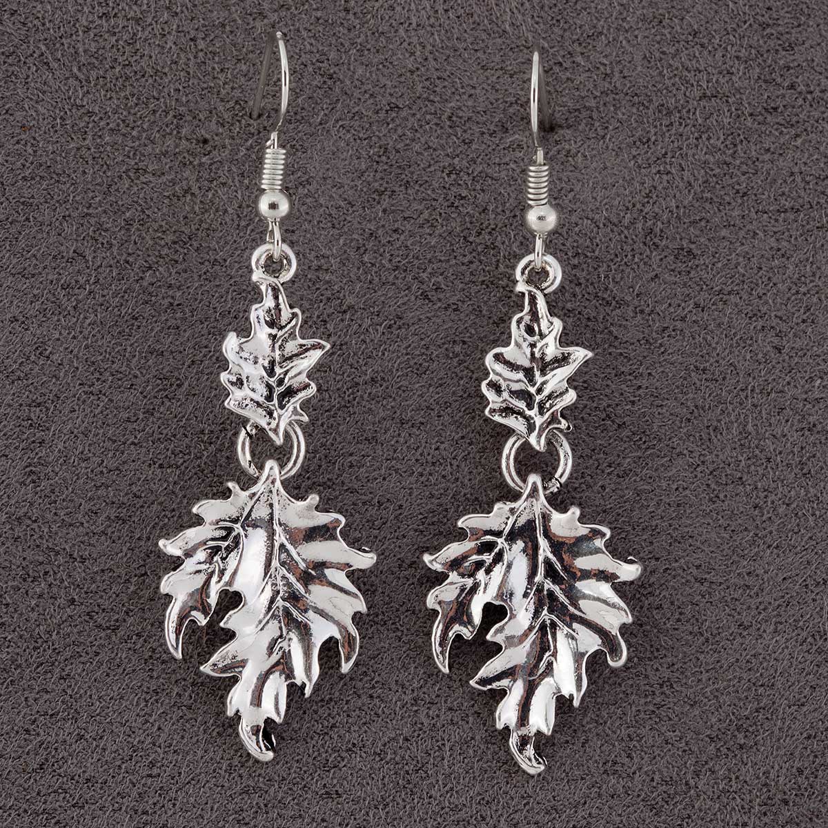 Silver1.5x.75" Acanthus Double Leaf on French Wire Earrings 70sp
