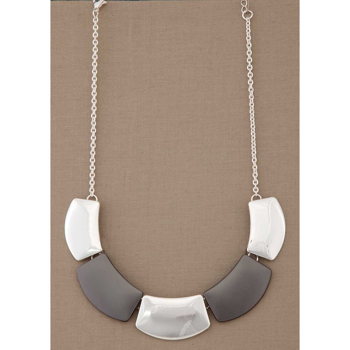 Silver and Gunmetal Rectangle Necklace 70sp
