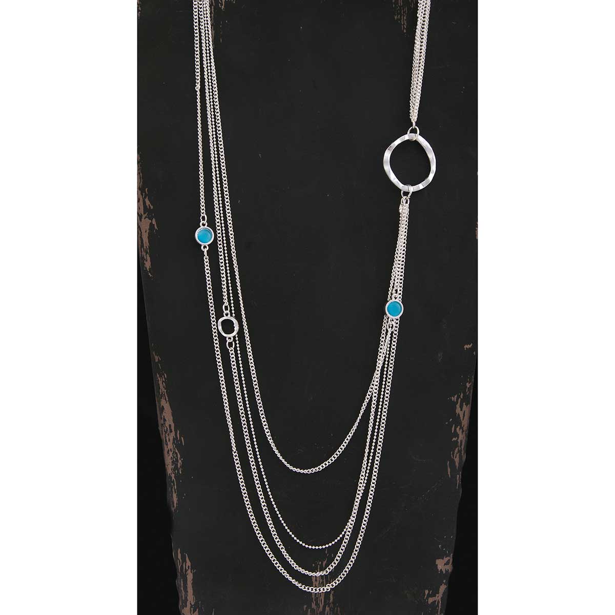 2 Blue Stones on Silver 4 Strand Chain Necklace 38"-41" 50sp