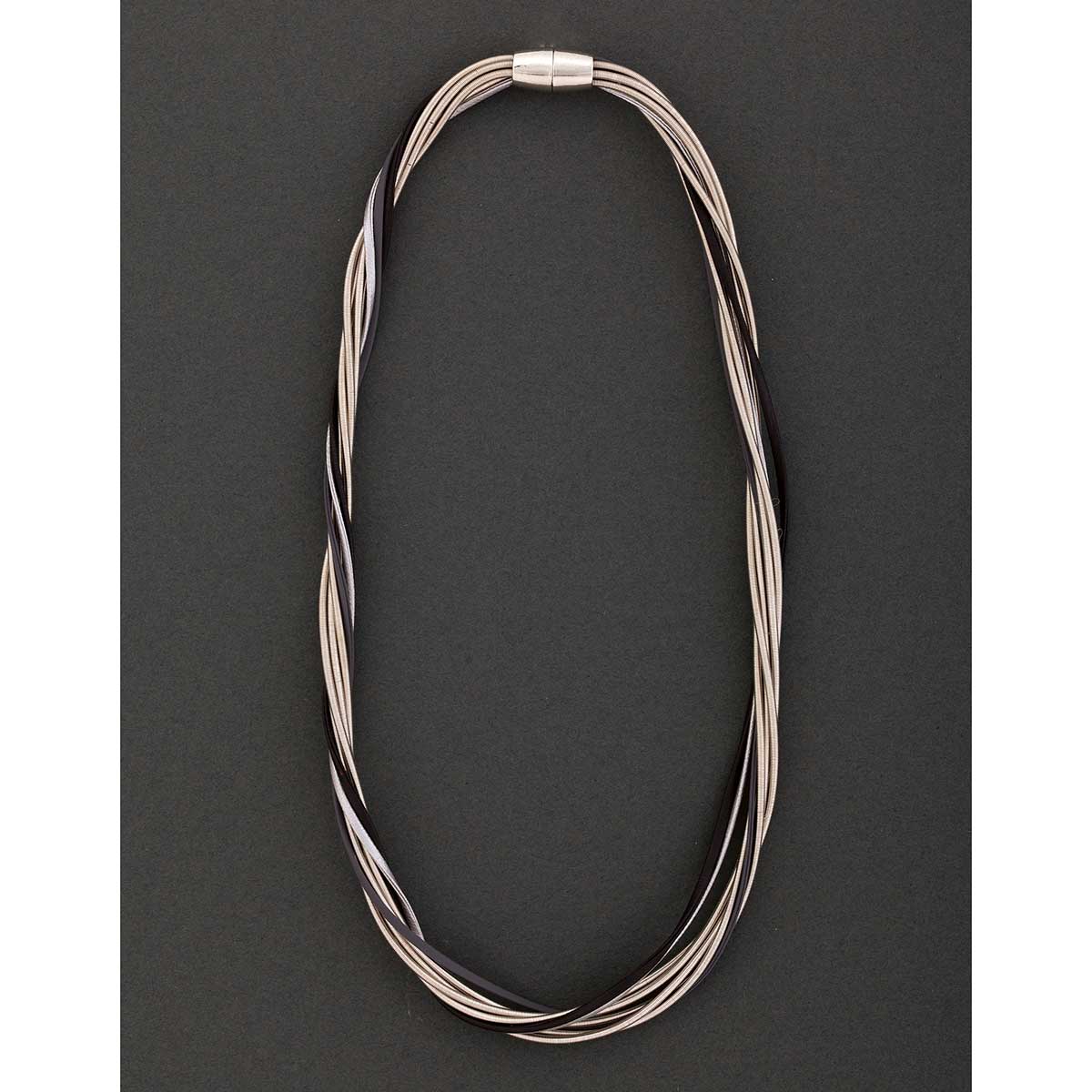 Grey/Black Swirl Multi Strand Coil/Leatherette Necklace 18"