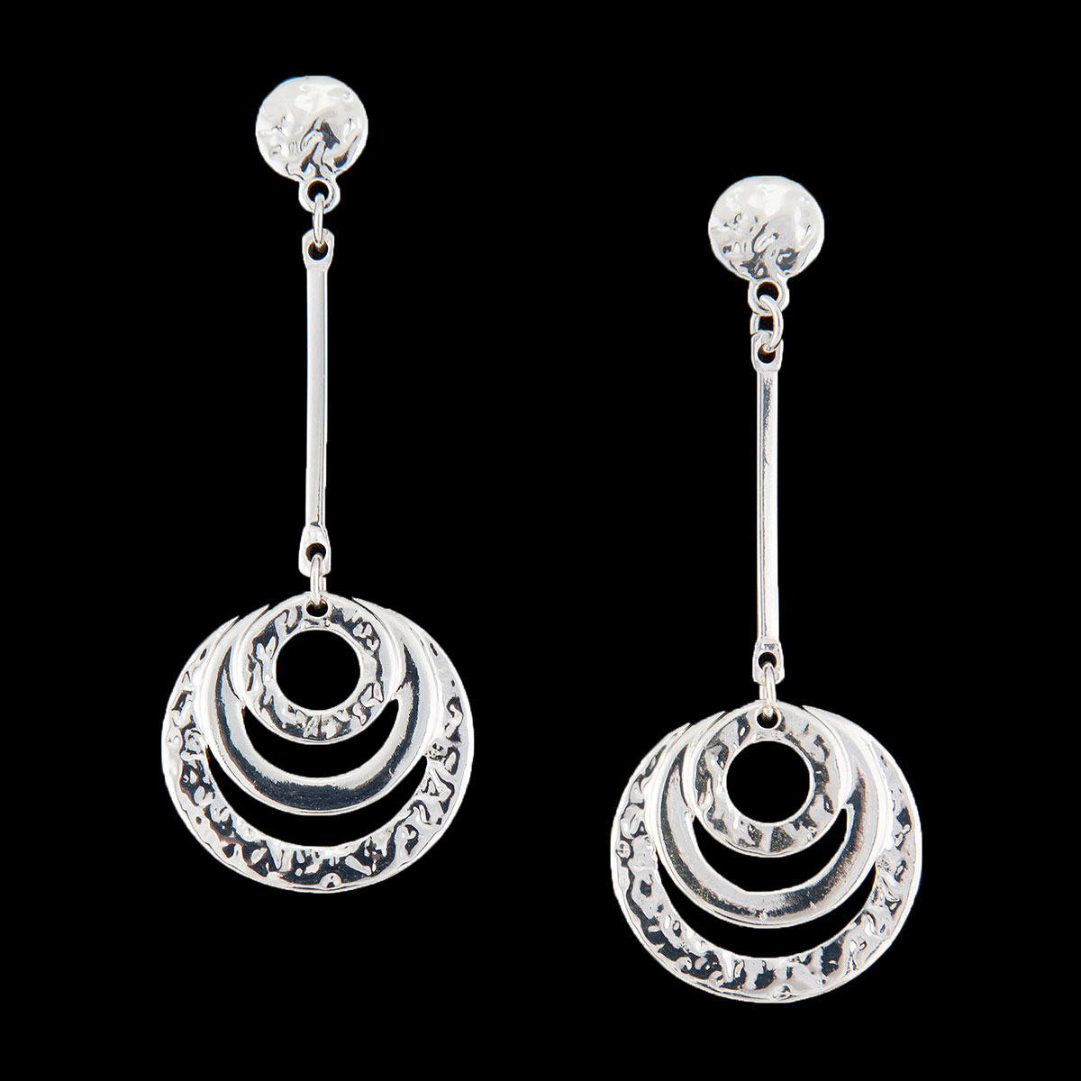 b50 Shiny Silver .875"x2" Drop Circles Post Earrings