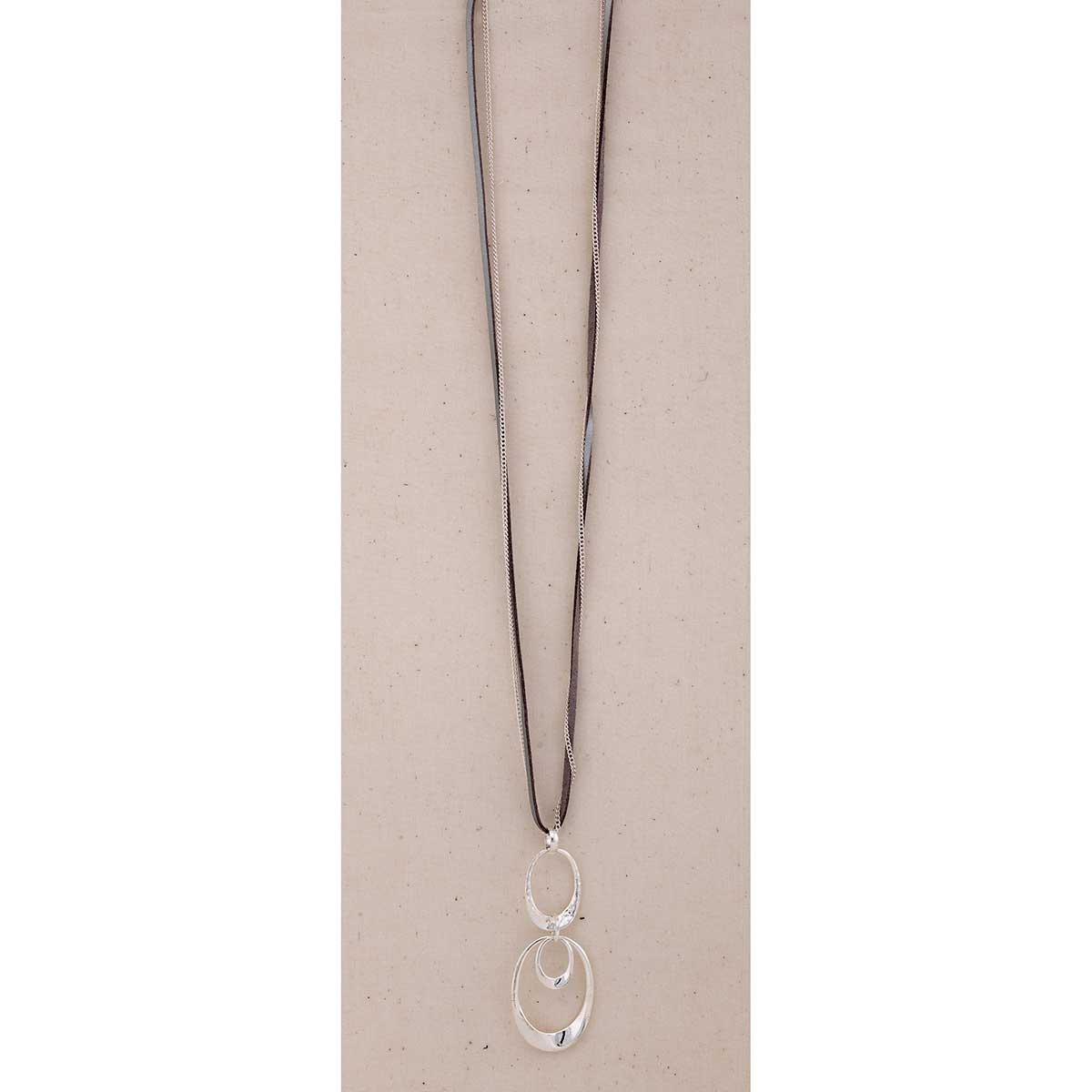 Silver 1.25"x3" Oval Hoop on Chain and Cord Necklace 28"-30"