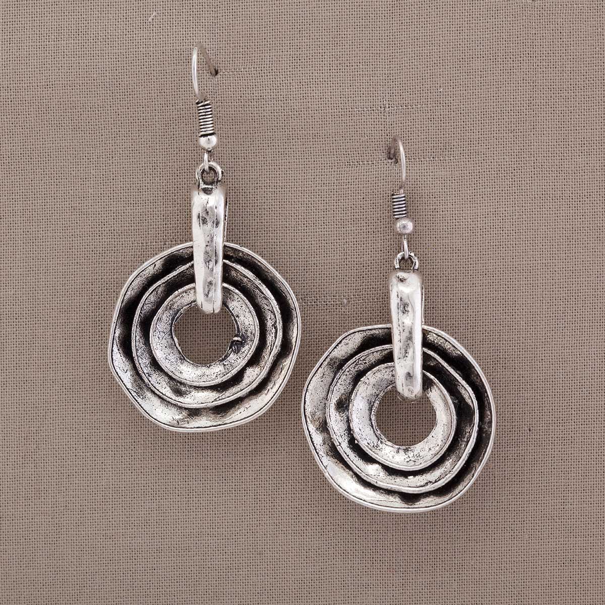 Antique Silver 1"x1.25" Triple Nested Circles Earrings 50sp