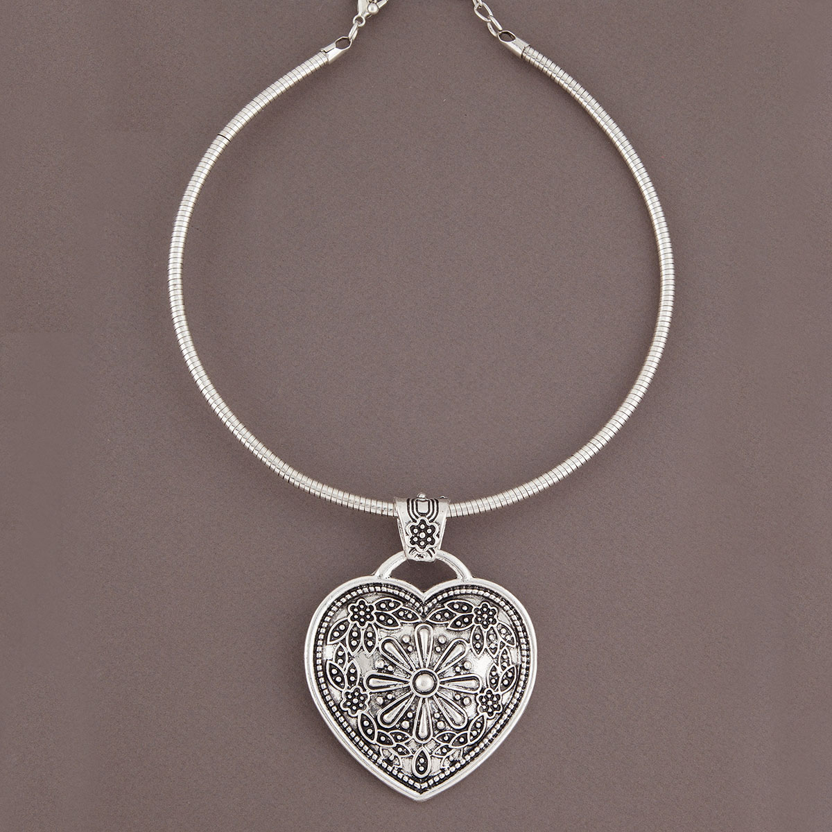 Antique Silver Heart Medallion Necklace