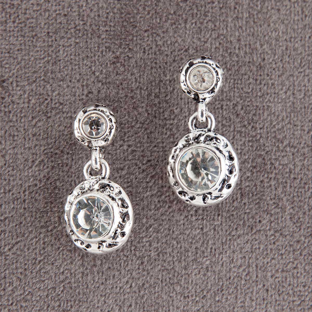 b50 Silver Discs with Crystals Dangle Post Earrings