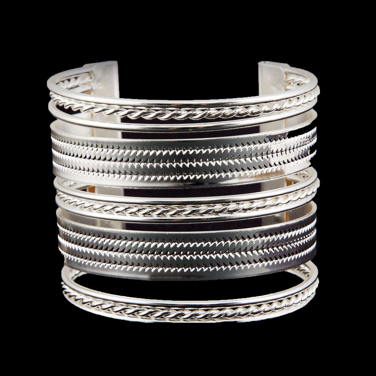 Silver Multi Circle Twist/Arrow Cuff Bracelet