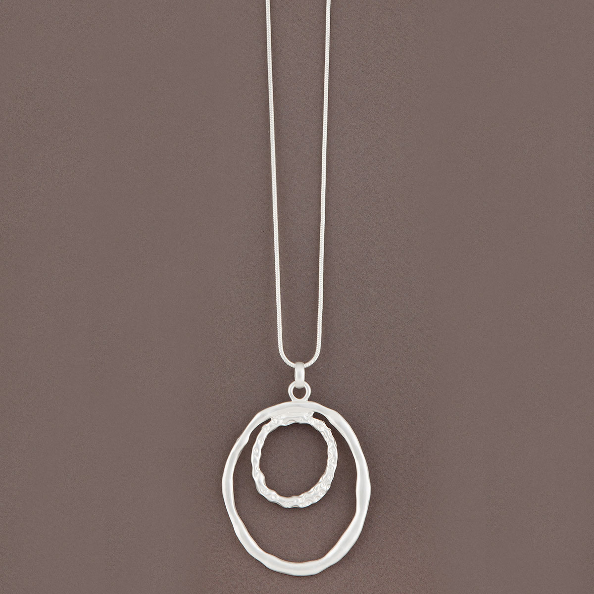 Matte Silver Double Circle on Chain Necklace