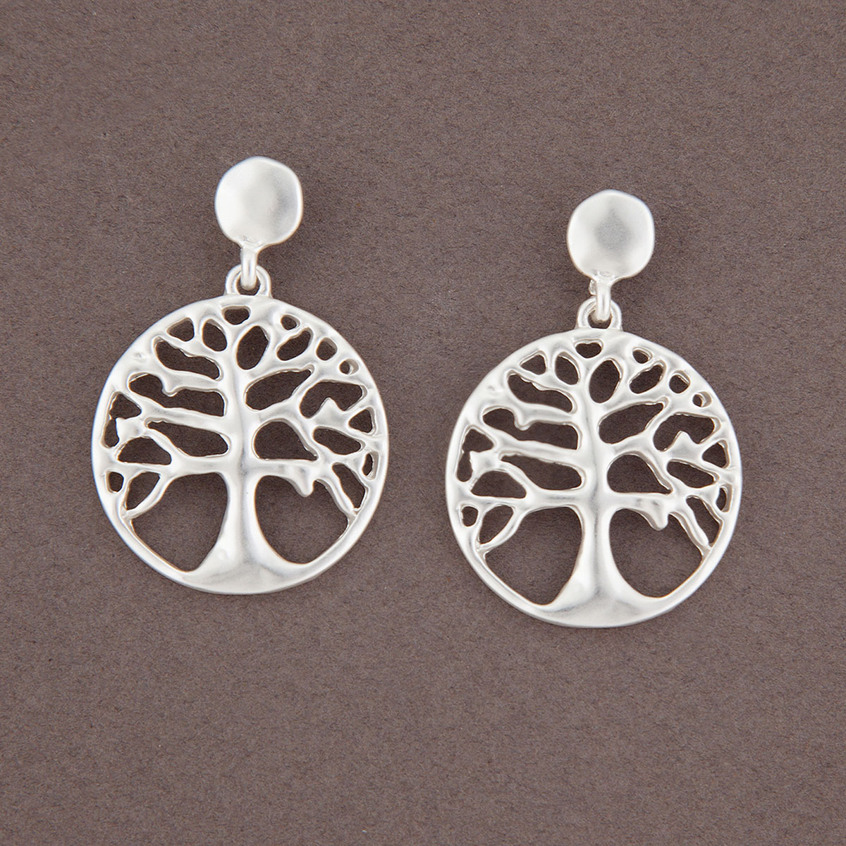 Matte Silver Tree of Life Post Earrings