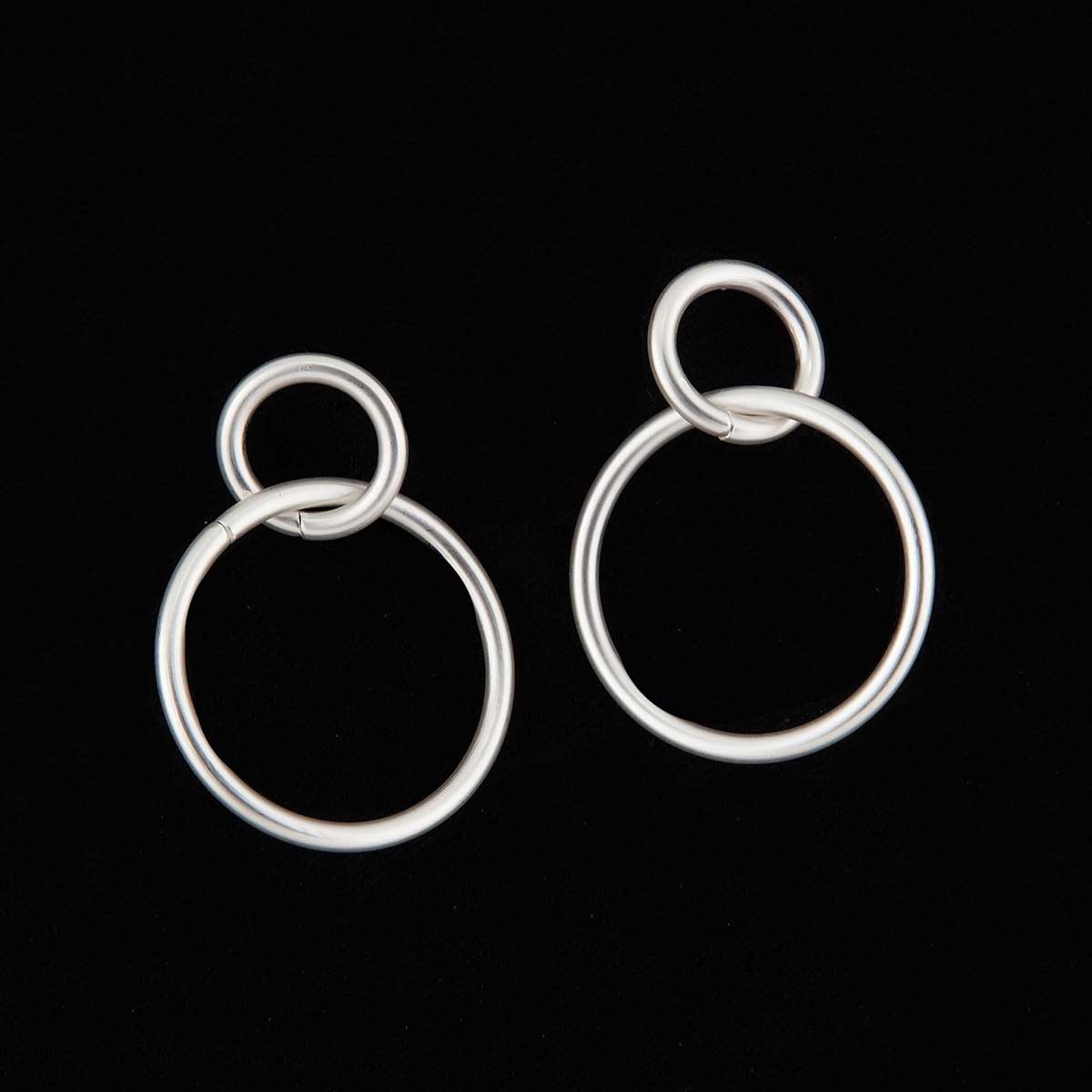 Matte Silver Double Hoop Post Earrings