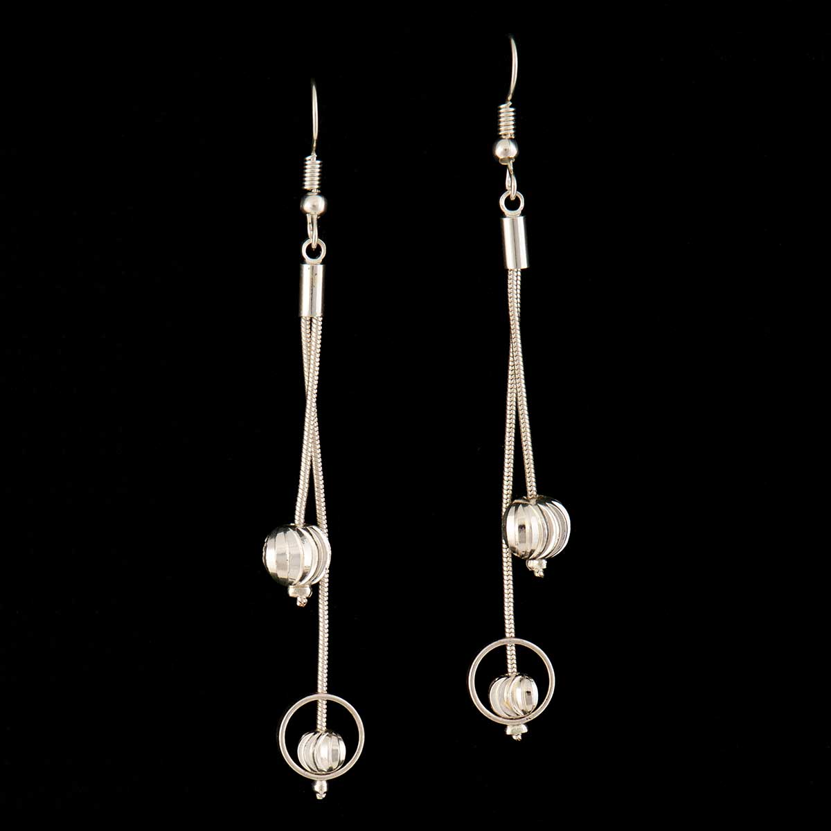Silver Cosmic Bead Dangle French Wire Earrings .375"x2.75"