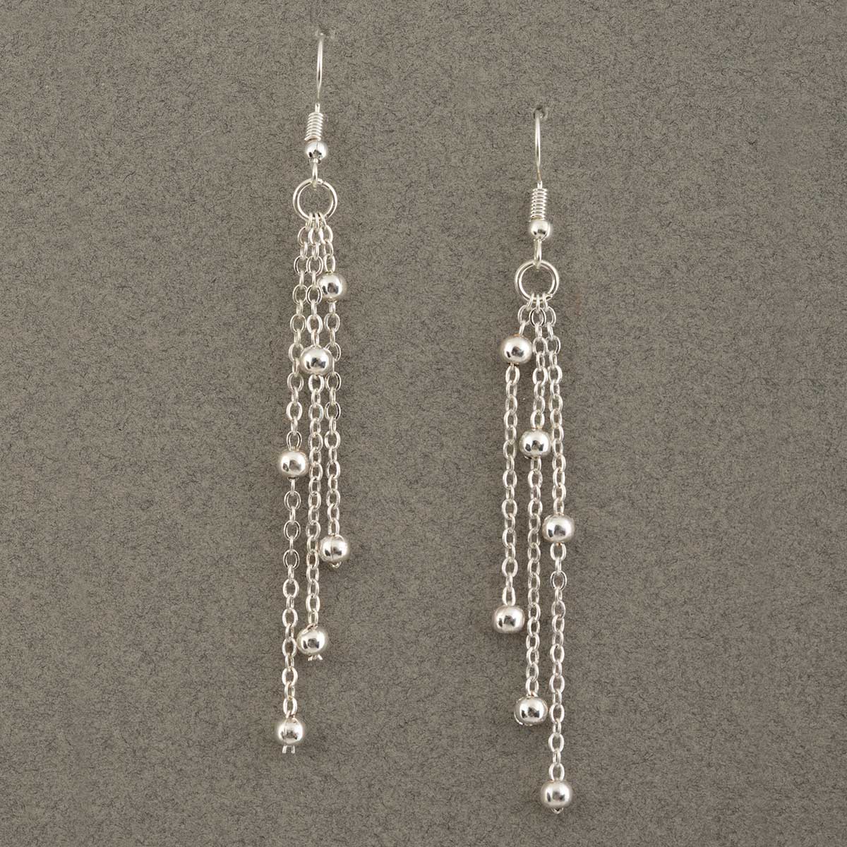 Silver Multi Strand Chain Dangle Earrings with Mini Balls .25"x3