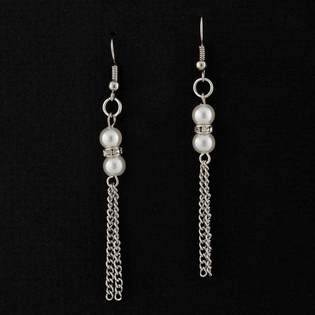 Silver Chain with Pearls French Wire Dangle Earrings .25"x2.25"