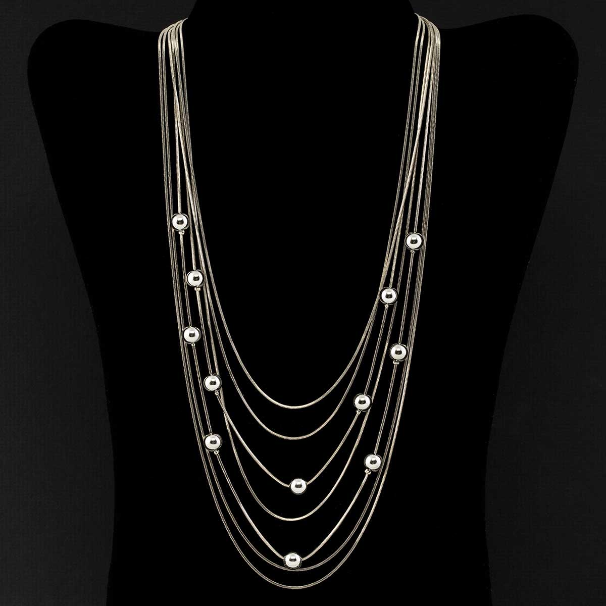 Silver 7 Strand Necklace with Beads on Chain 17"-20"
