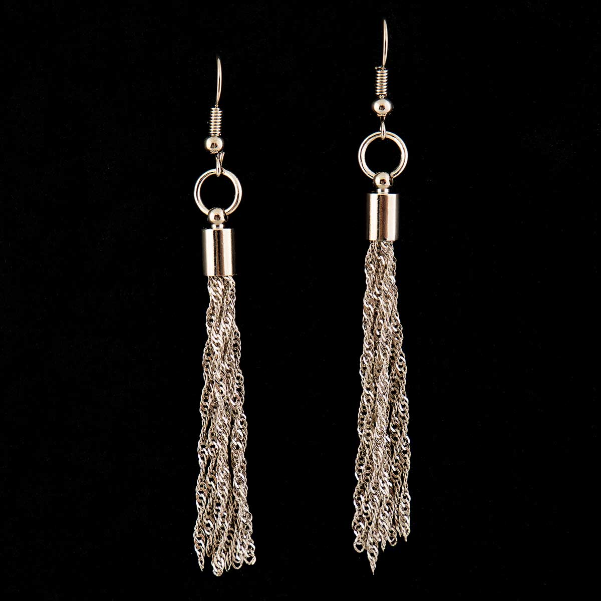Silver 8 Strand Chain Dangle French Wire Earrings .25"x2.5"