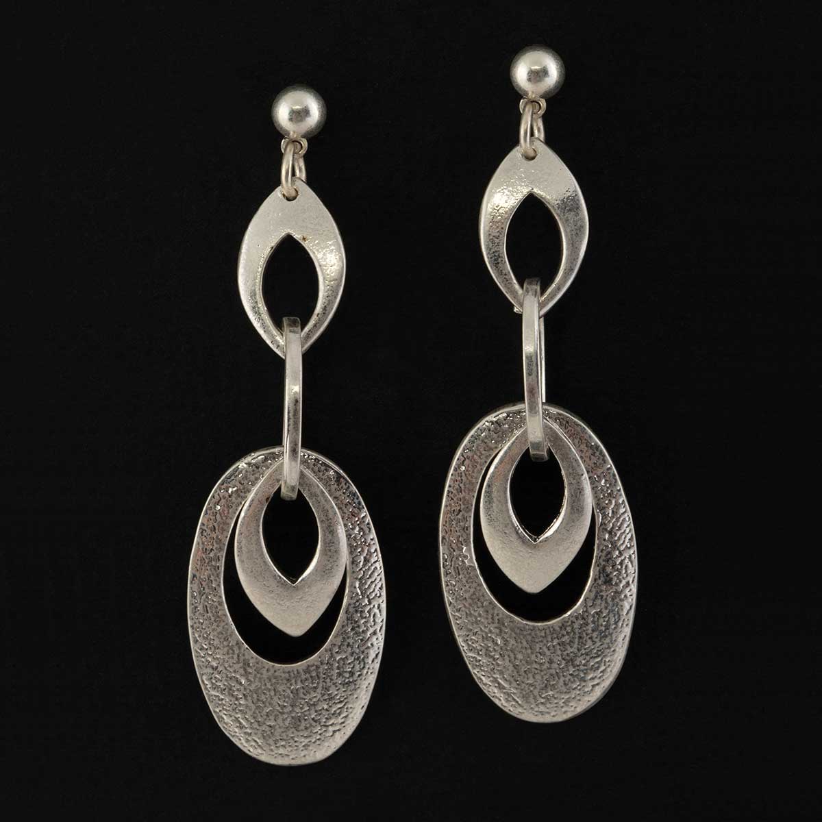 Satin Silver Multi Loop Dangle Post Earrings .75"x2.5"