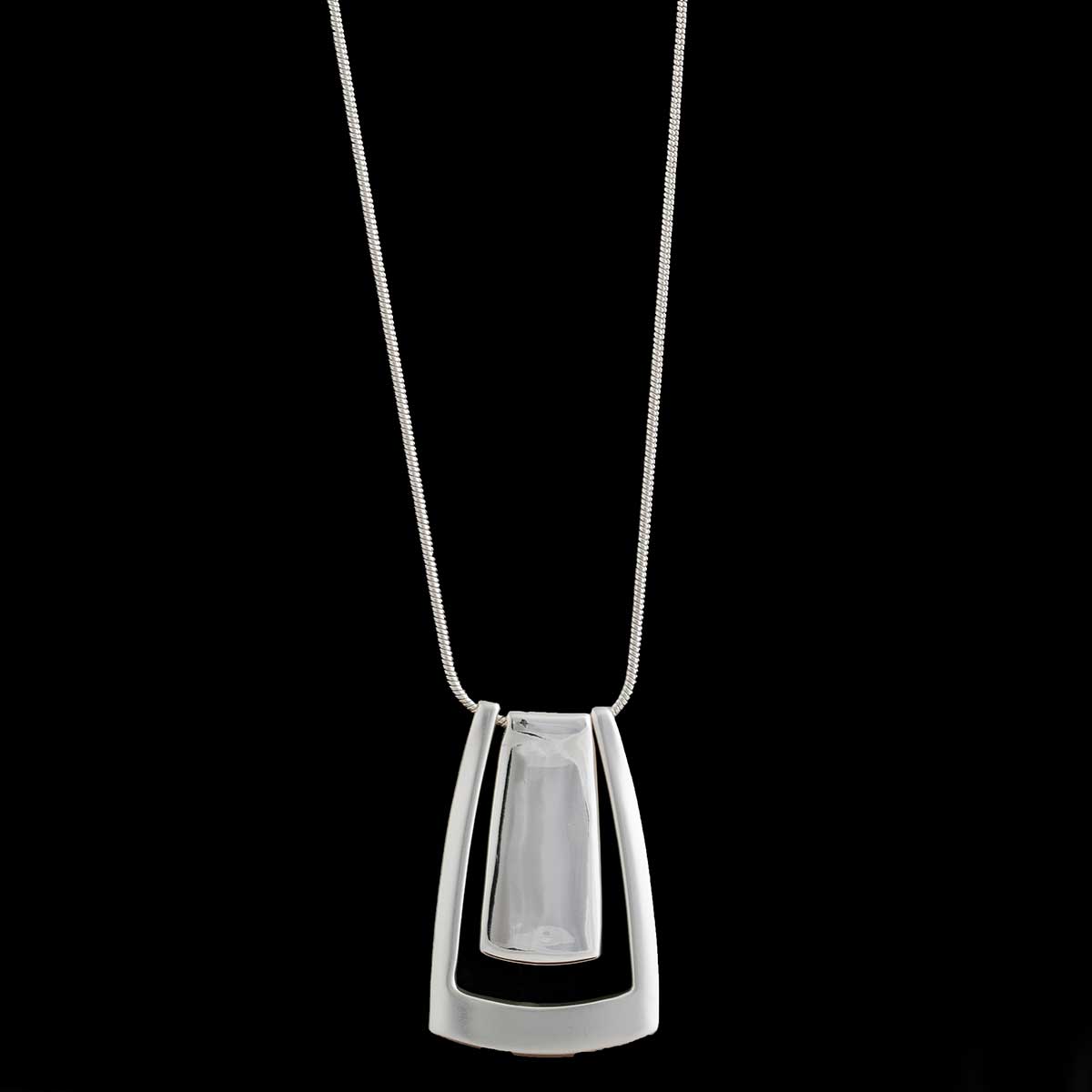 Silver Two Toned Sleek Rectangle Necklace on Chain 28"-31"