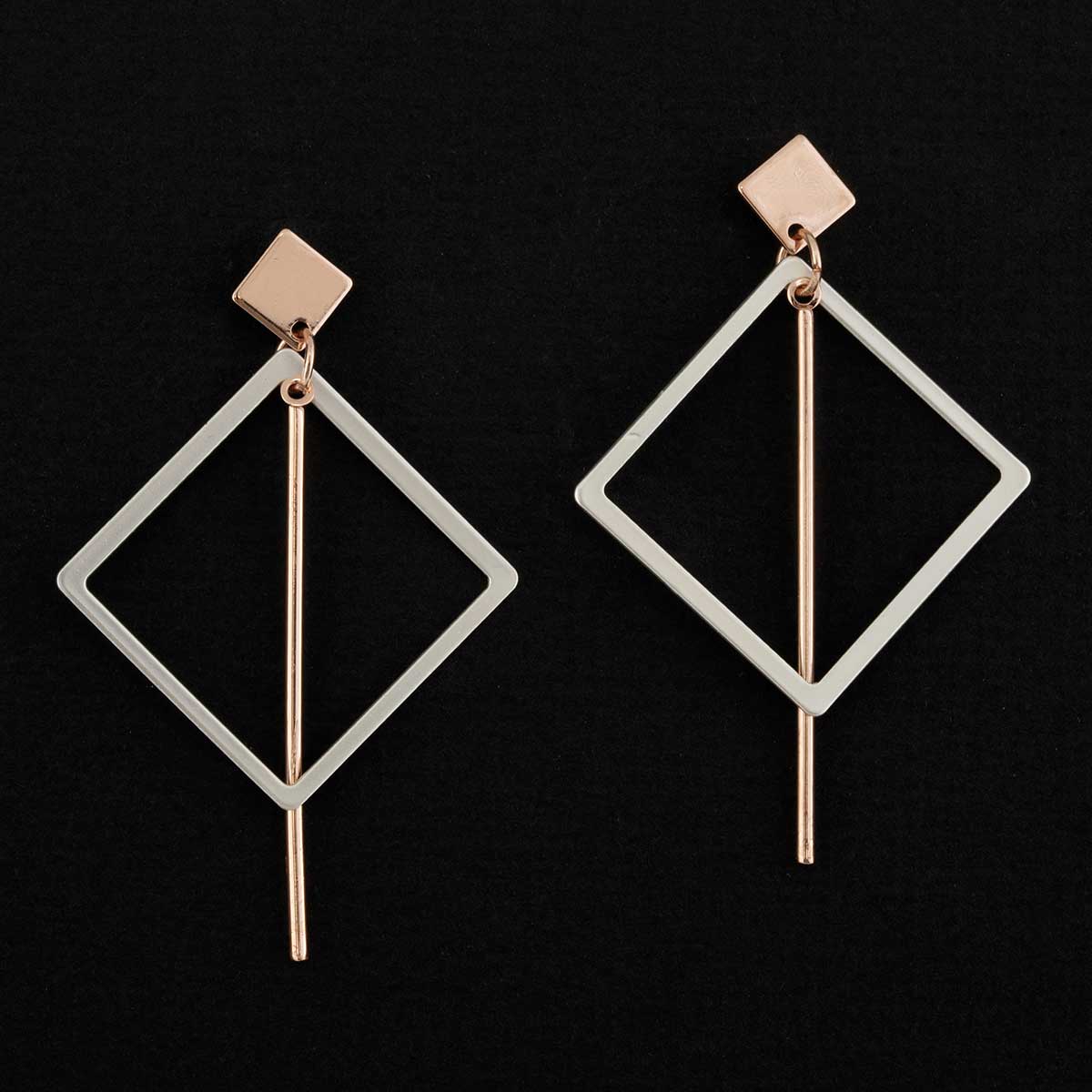 Satin Silver and Rose Gold Geometric Post Earrings 2"x1.5"