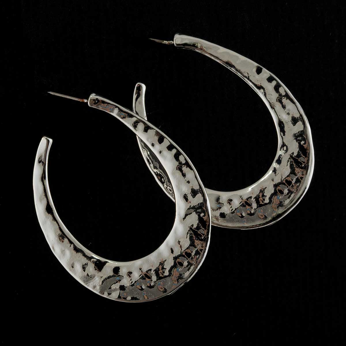 Hammered Silver Flat Oval Post Earrings 1.5"x1.25"