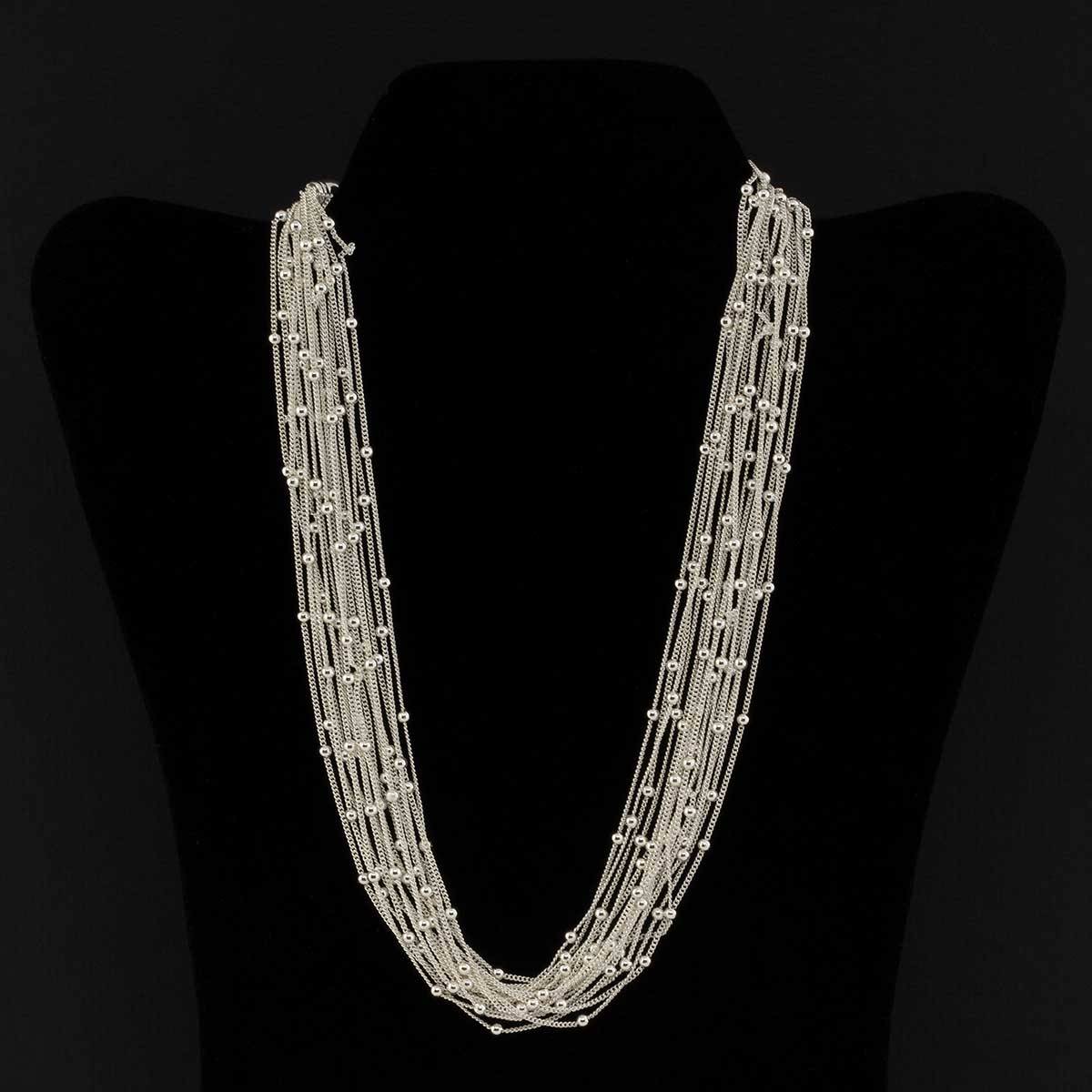 Silver Multi Strand Chain Necklace with Mini Beads 17"-20"