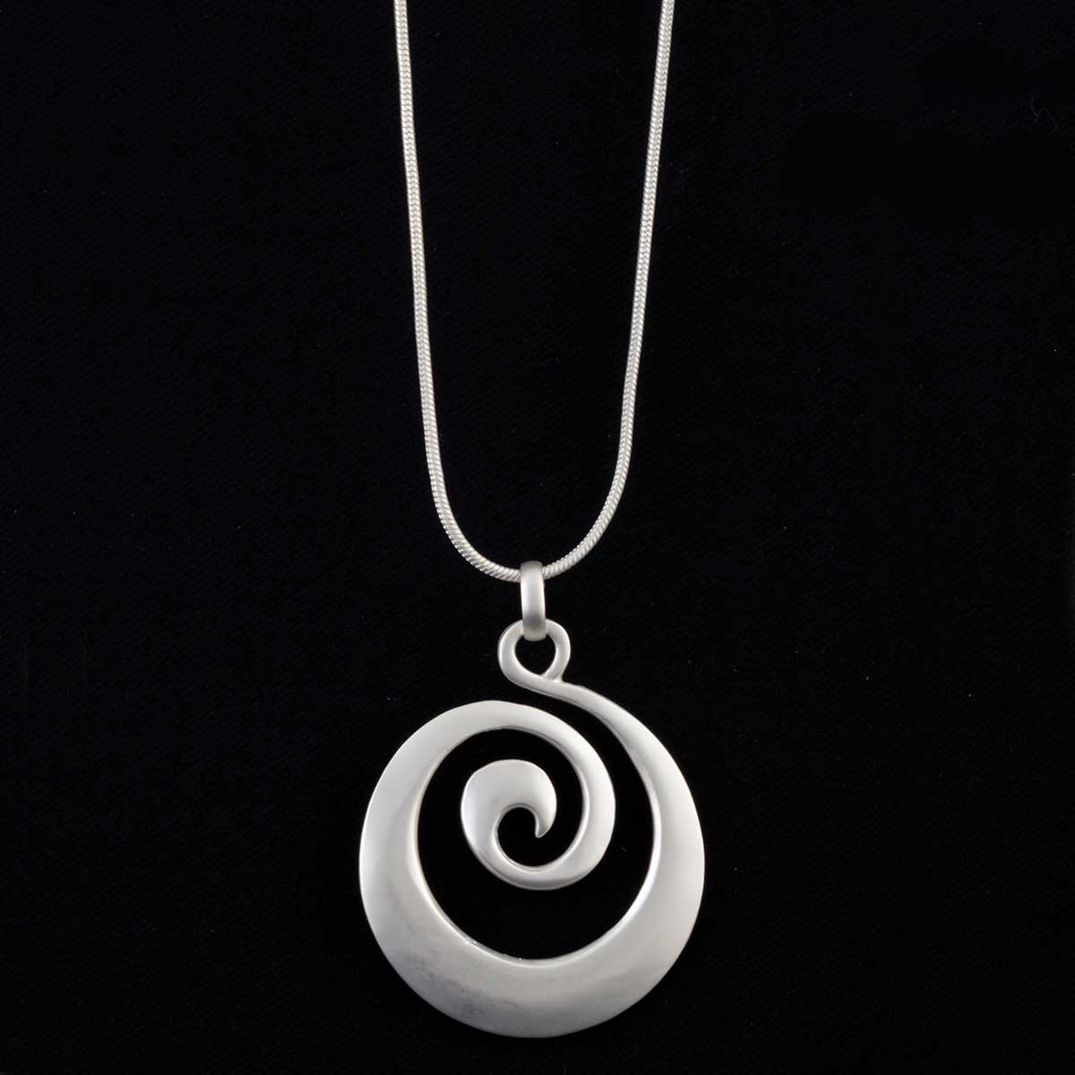 Satin Silver Swirl 1.5"X1.5" Circle Necklace on Chain 16"-19"