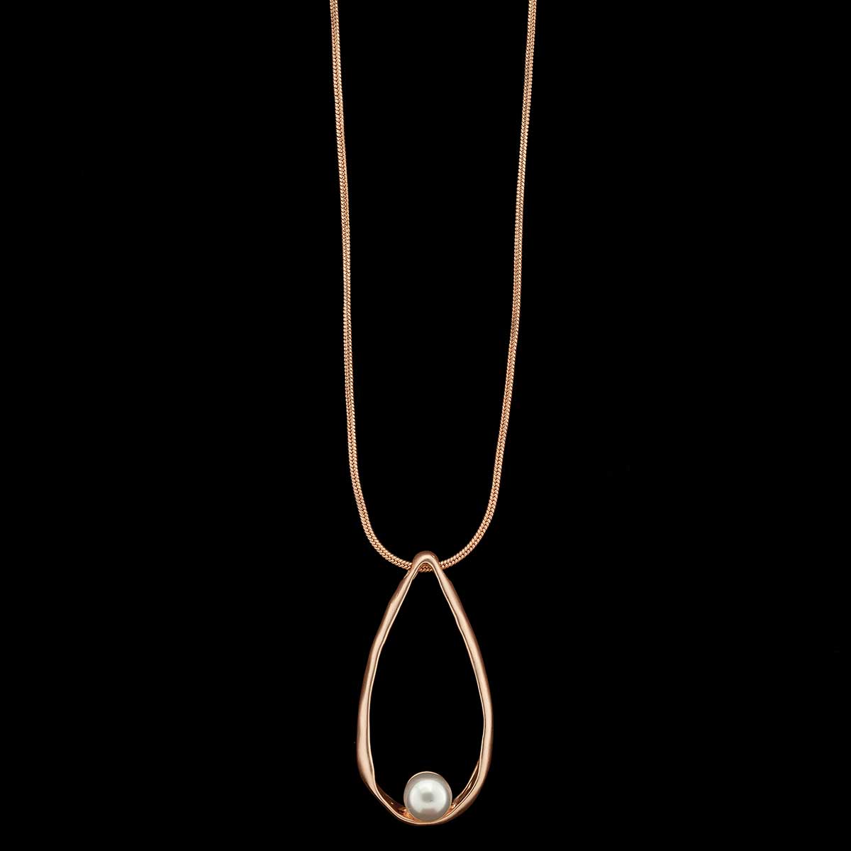 Rose Gold Tear Drop with Pearl Necklace on Chain