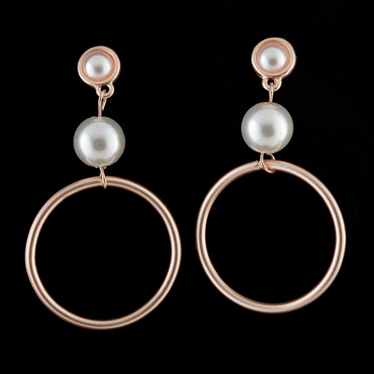 Rose Gold Hoop and Pearl Post Earrings
