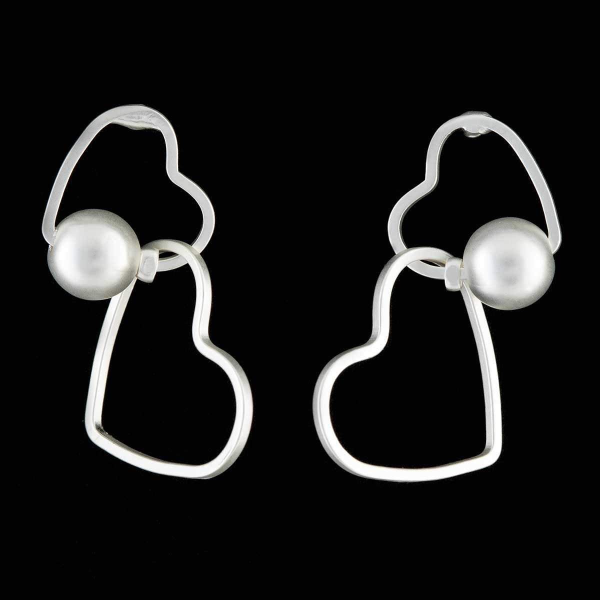 Satin Silver Double Heart Post Earrings
