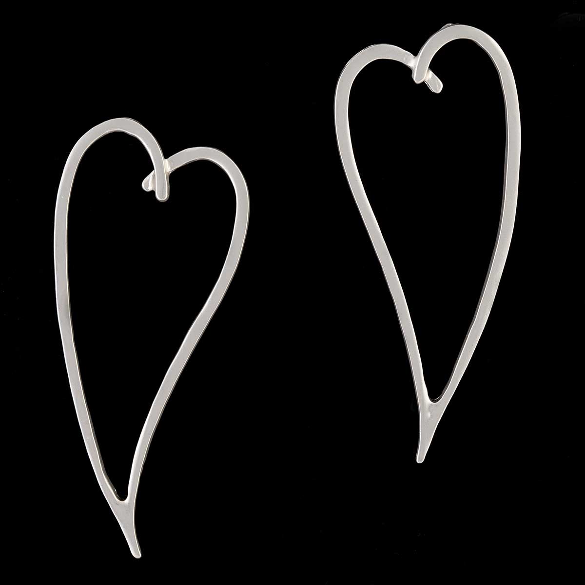 Satin Silver Long Heart Post Earrings
