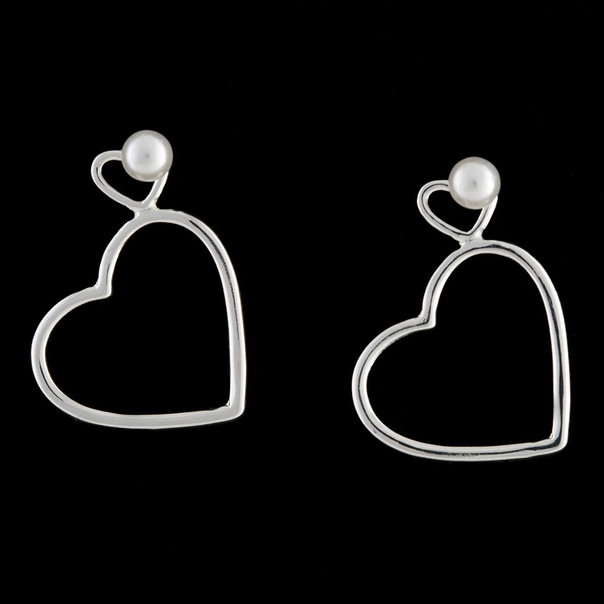 Silver Heart with Pearl Post Earrings