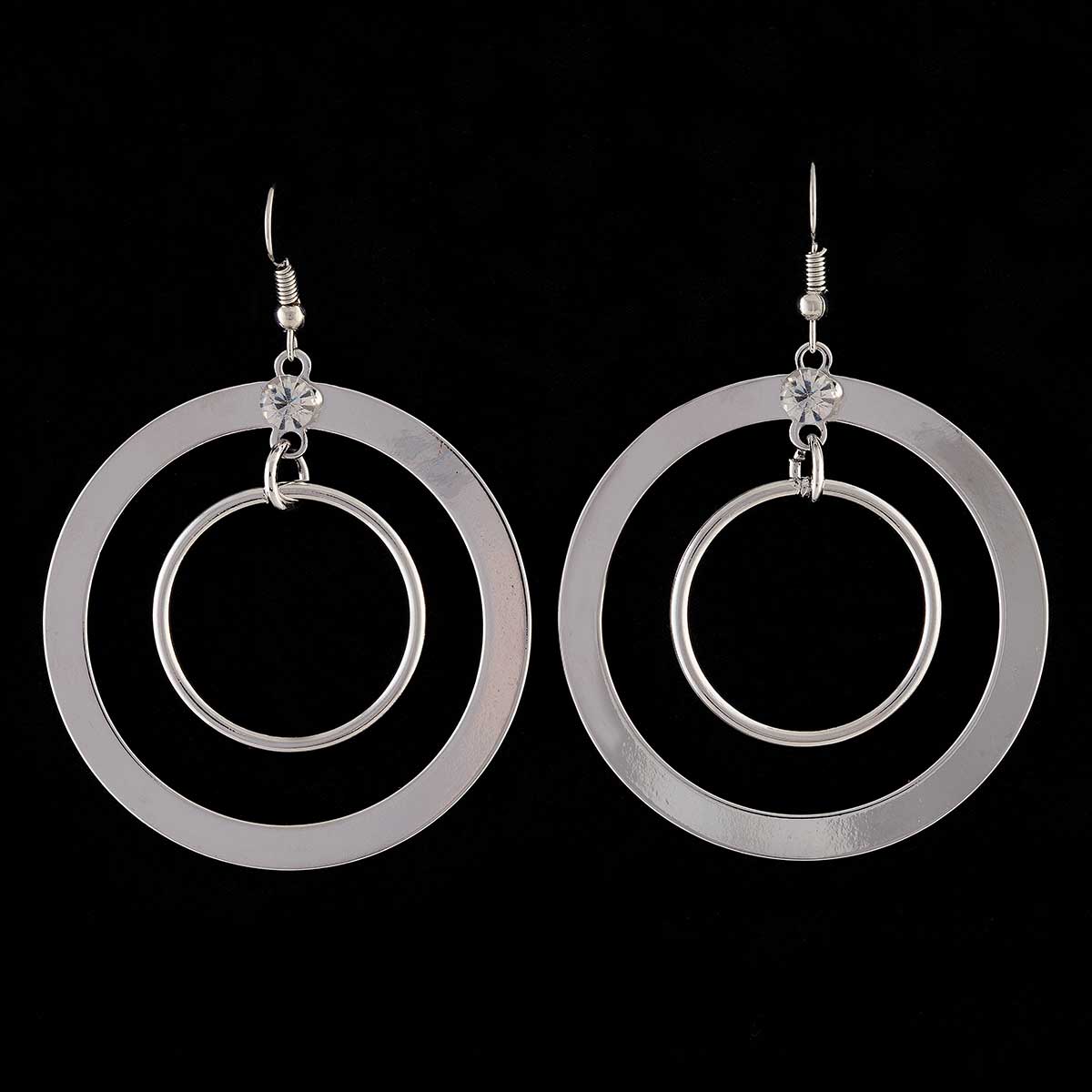 Silver Double Circle French Wire Earrings